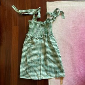 Reformation Checkered Green Dress with Tie Straps
